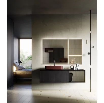 Mobile da Bagno sospeso in legno e vetro Modula 04 di Puntotre