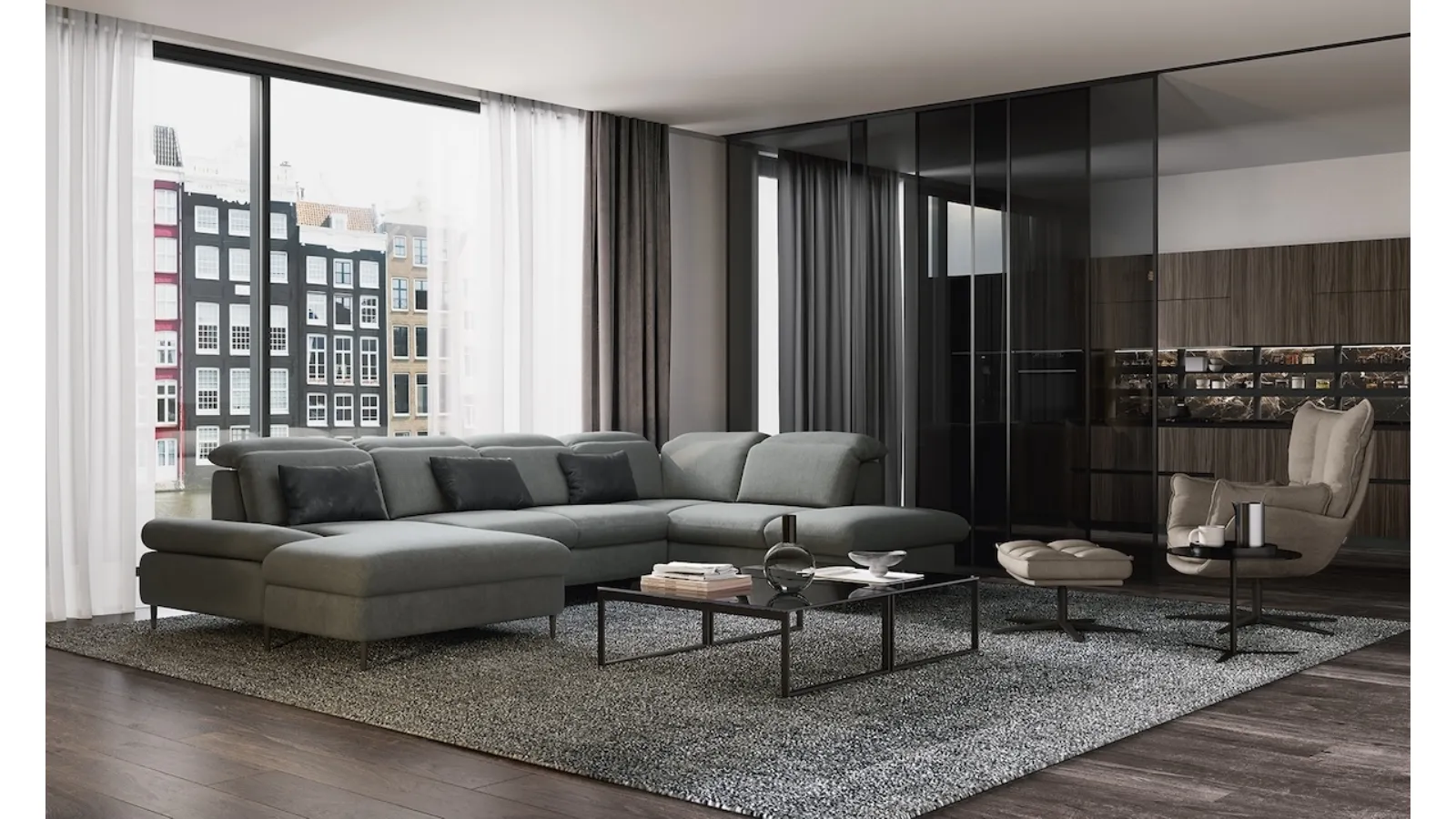 Divano con penisola Brickell di Febal Casa