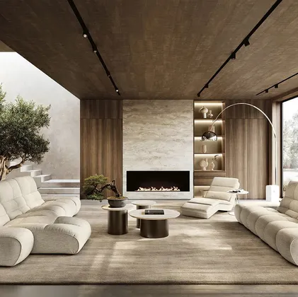 Salotto con penisola Melrose di Febal Casa