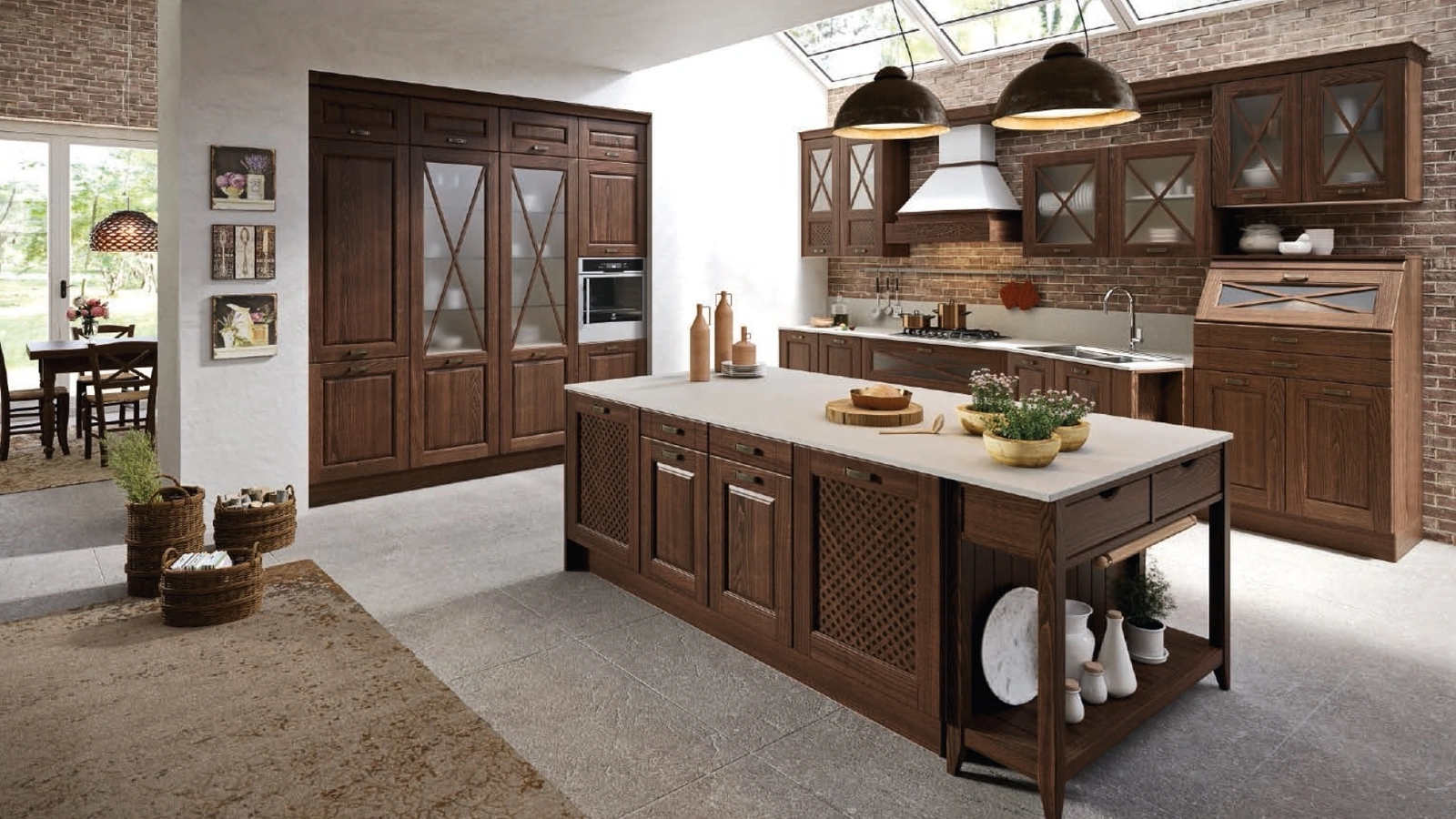 Cucina Classica Bellagio con isola in Frassino tinto Noce di Aran