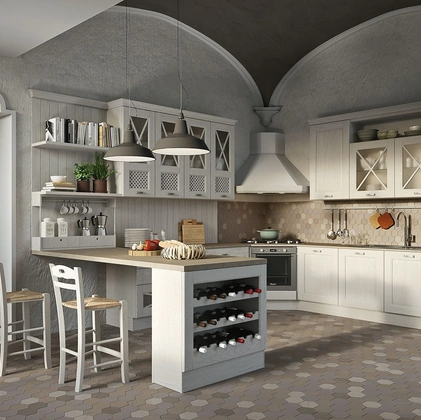 Cucina Classica con penisola Bellagio in Frassino Bianco di Aran