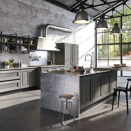 Cucina Classica con isola Bellagio in Legno e Metallo di Aran