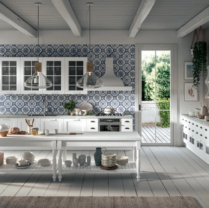 Cucina Classica Ylenia ad angolo in Frassino laccato Bianco di Aran