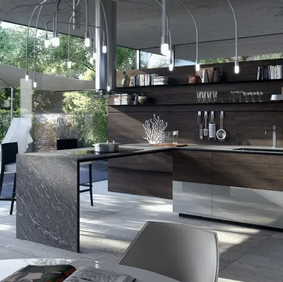 Cucina Design Forma Mentis con anta in finitura legno Rovere e laccato di Valcucine