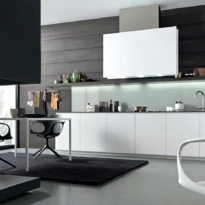 Cucina Design Light Vetro Bianco con top in Rovere Carbone di Modulnova