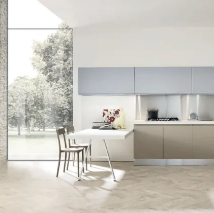 Cucina Design con penisola Masca in laccato Polvere e Corda opaco di Aran