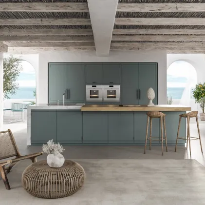 Cucina Moderna con isola Anuba in laccato Paxos Grey di Miton