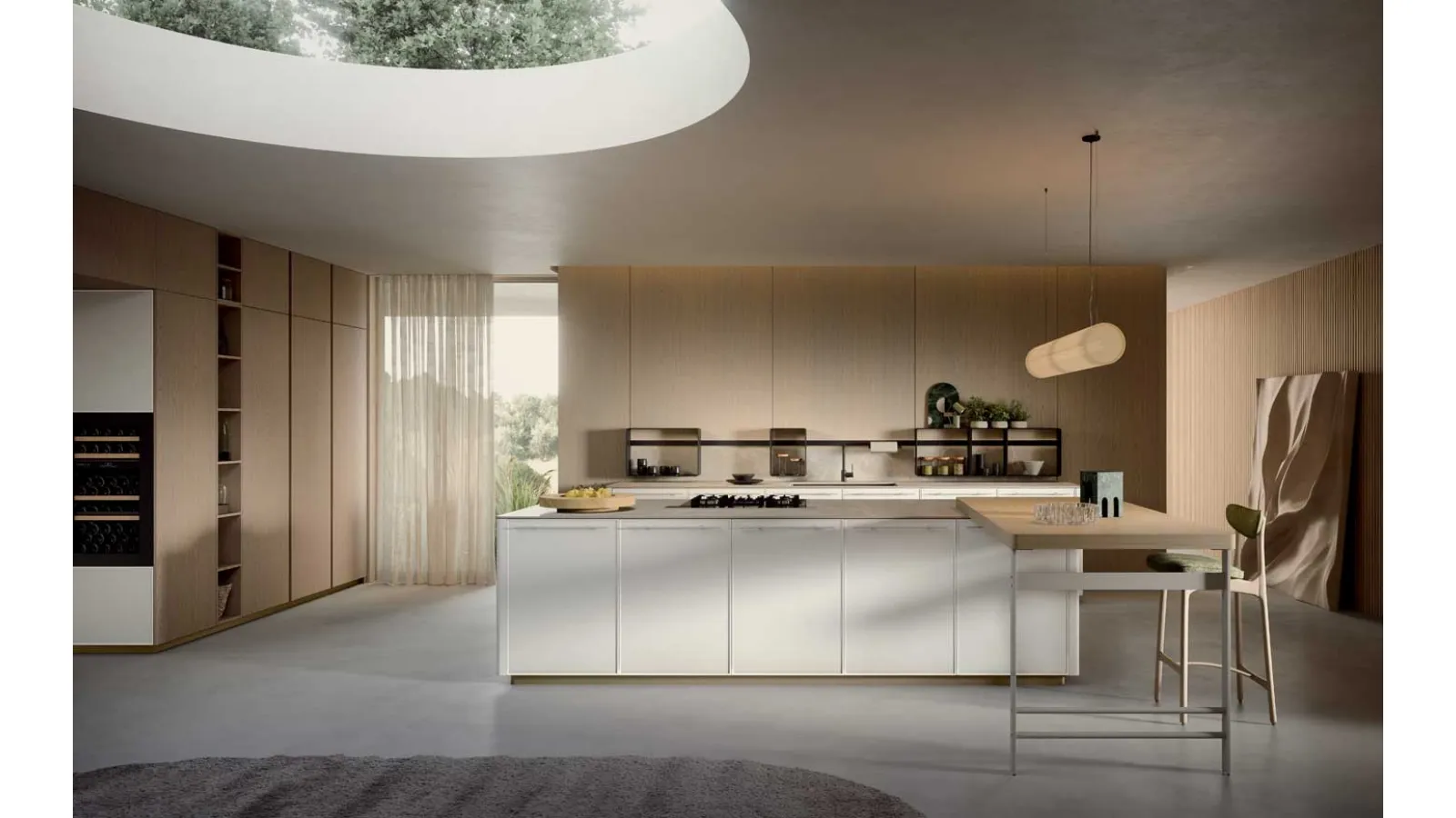 Cucina Moderna in laccato Bianco Coco Light con isola di Dibiesse