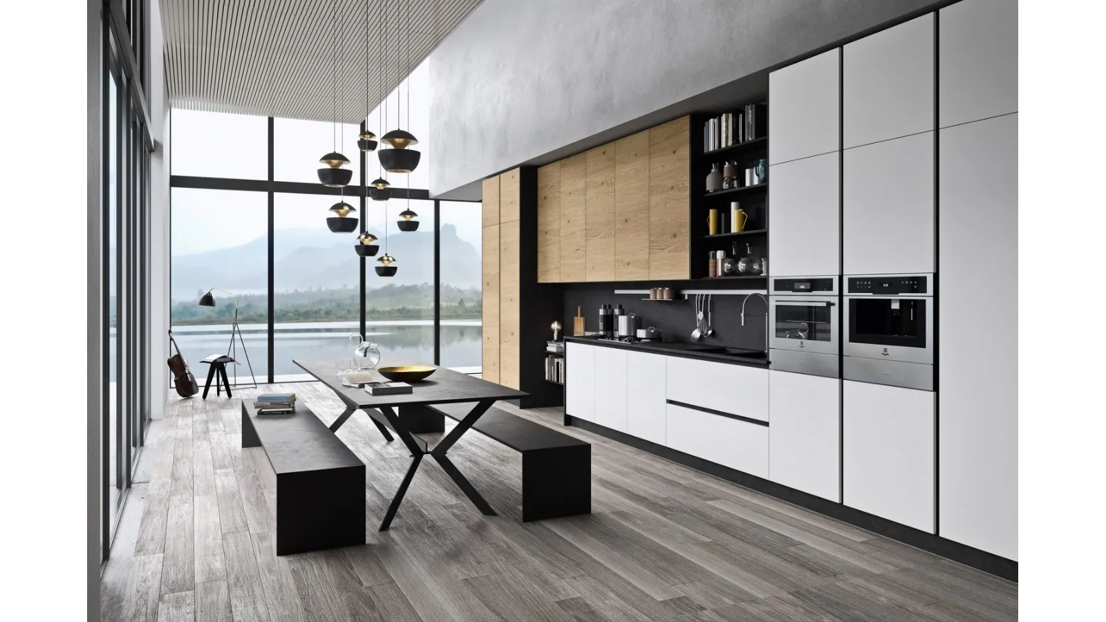 Cucina Moderna lineare in laccato bianco opaco e legno I Naturali Mood 07 di Ar-Tre
