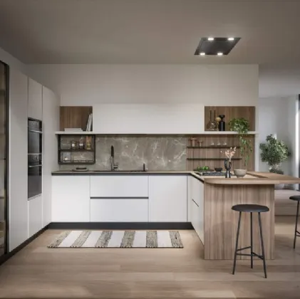 Cucina Moderna con penisola Luce Composizione 01 di Prima Cucine