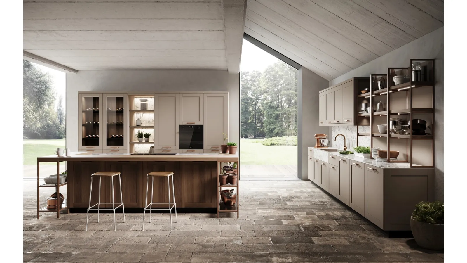 Cucina Moderna con isola Médea in bilaminato di Miton