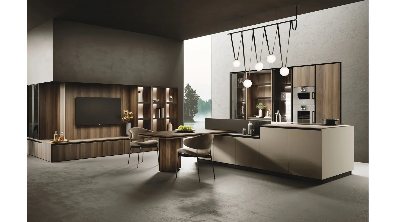 Cucina Moderna con isola Ménta in laminato PET opaco Creta di Miton