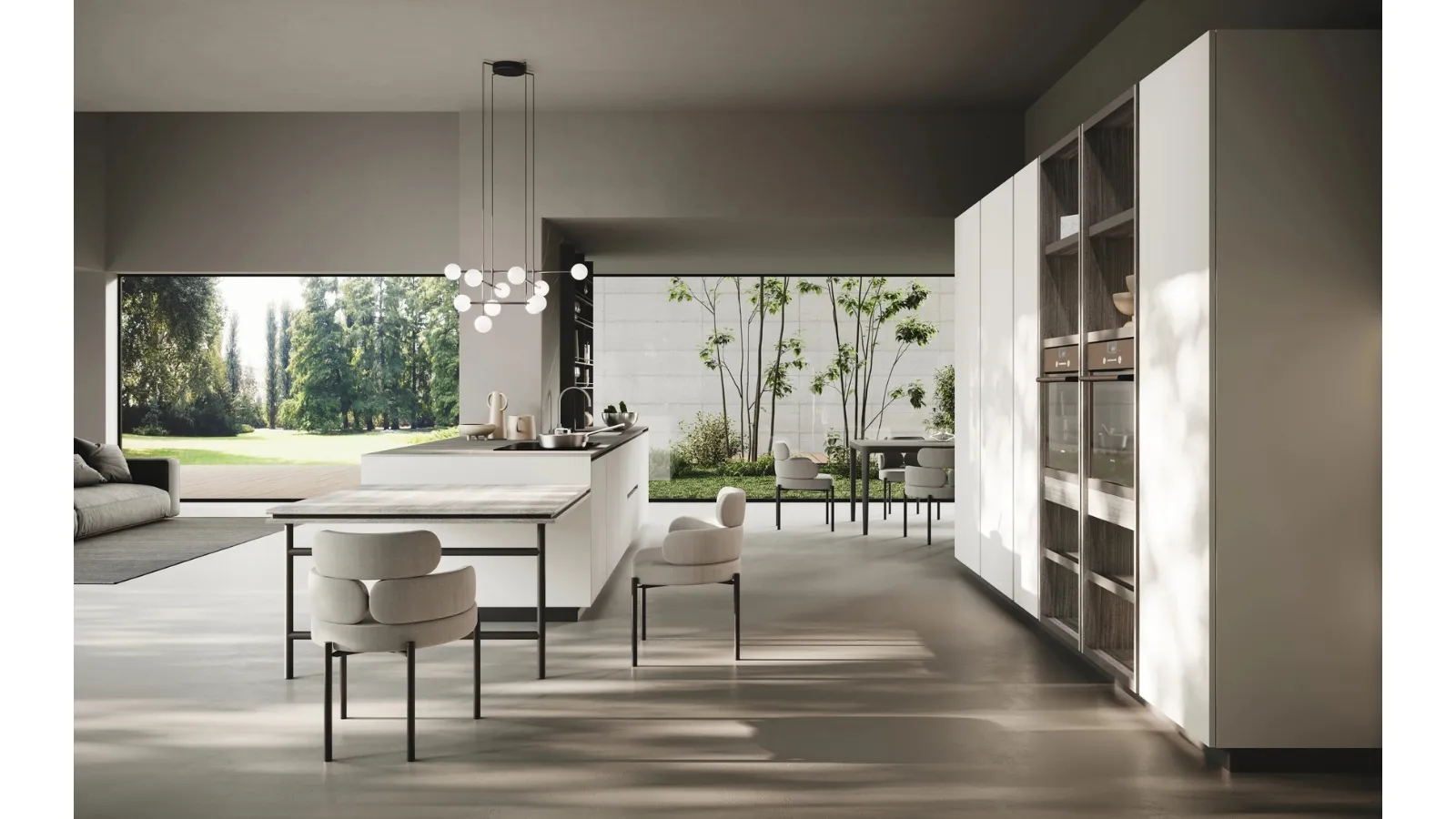 Cucina Moderna con isola Ménta in bilaminato opaco Grigio Emme di Miton