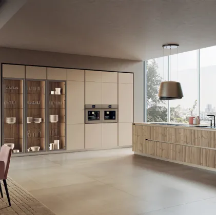 Cucina Moderna con isola Modula Line 04 in melaminico e laccato di Febal Casa